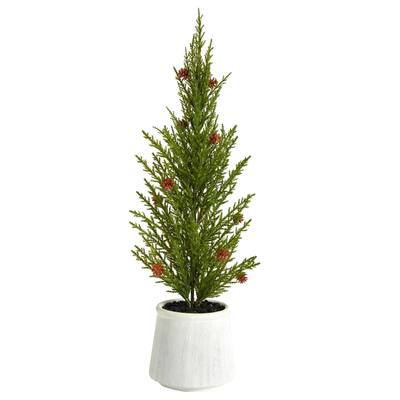20'' Cedar Pine “Natural Look" Artificial Tree with Mini Pine Cones in Decorative Planter