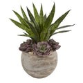 20" Echeveria Succulent and Sansevieria Artificial Plant in Sand Colored Planter