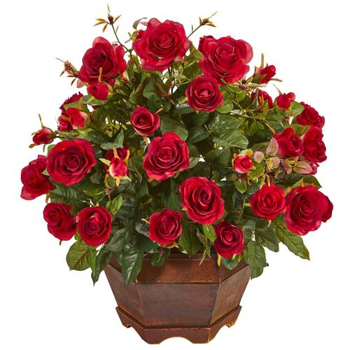 20" Garden Rose Artificial Arrangement in Decorative Vase