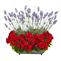 20" Geranium and Lavender Artificial Plant in in Metal Tray