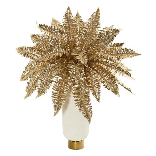 20" Golden Boston Fern Artificial Plant in Cream Vase with Gold Base