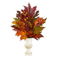 20" Maple Leaf and Berries Artificial Arrangement in White Urn