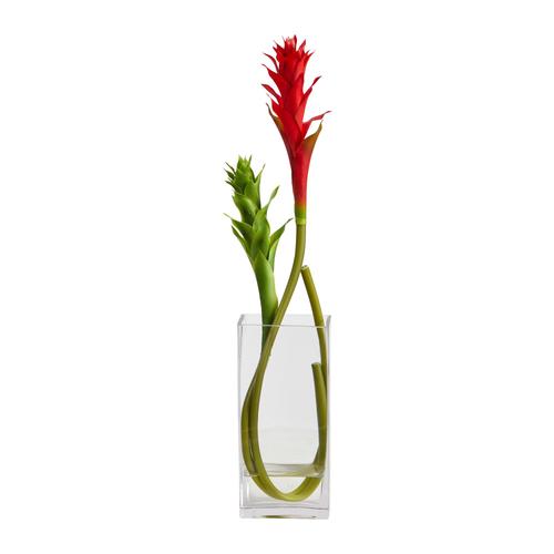 20" Mini Star Bromeliad Artificial Arrangement in Glass Vase