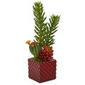 20" Mixed Succulent Artificial Plant in Red Ceramic Vase