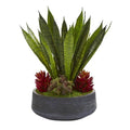 20" Succulent and Sansevieria Artificial Plant in Decorative Bowl
