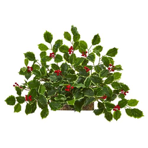 20" Variegated Holly with Berries Artificial Ledge Plant (Real Touch)