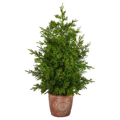 21" Cedar Pine “Natural Look" Artificial Tree in Decorative Planter
