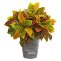 21" Garden Croton Artificial Plant in Planter with Black Pattern (Real Touch)