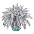 21" Metallic Silver Boston Fern Artificial Plant in Turquoise Planter with Silver Trimming