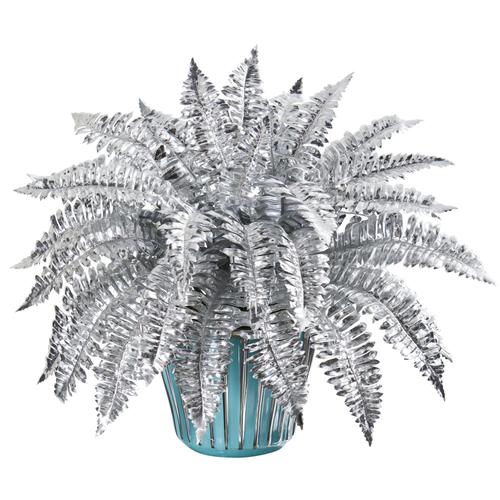 21" Metallic Silver Boston Fern Artificial Plant in Turquoise Planter with Silver Trimming