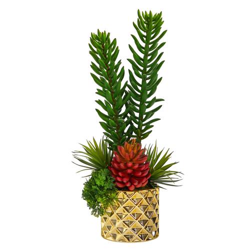 21" Mixed Succulent Artificial Plant in Gold Planter