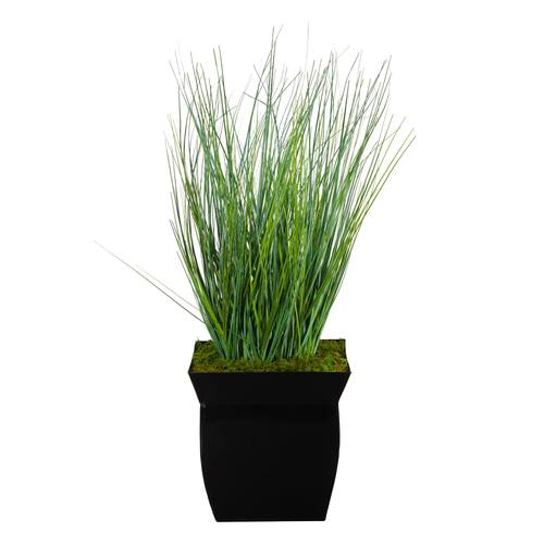 21" Onion Grass Artificial Plant in Black Metal Planter