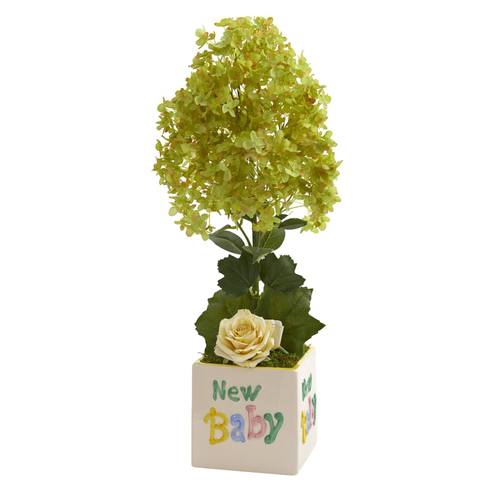 21" Peegee Hydrangea and Rose Artificial Arrangement in Vase