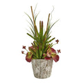 21" Succulent and Grass Artificial Plant in Weathered Oak Planter