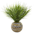 21" Vanilla Grass Artificial Plant in Stoneware Planter with Gold Trimming