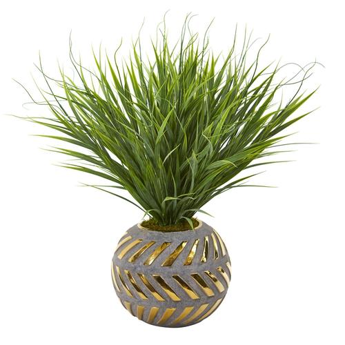 21" Vanilla Grass Artificial Plant in Stoneware Planter with Gold Trimming