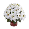 21" White Poinsettia Artificial Arrangement in Red Vase