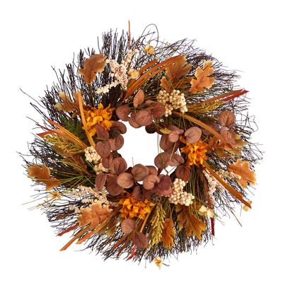 22" Autumn Dahlia and Berries Artificial Fall Wreath