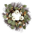 22" Autumn Green Pumpkin, Cotton and Berries Artificial Fall Wreath