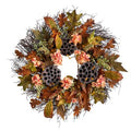 22" Autumn Hydrangea, Dried Lotus Pod Artificial Fall Wreath