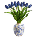 22" Dutch Tulip Artificial Arrangement in Blue and White Print Planter