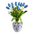 22" Dutch Tulip Artificial Arrangement in Blue and White Print Planter