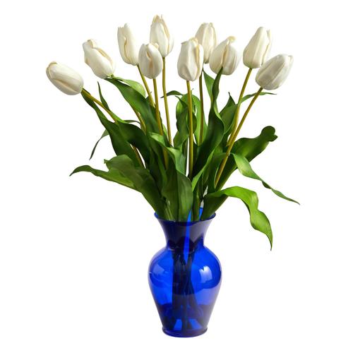 22" Dutch Tulip Artificial Arrangement in Blue Colored Vase