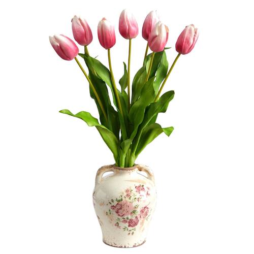 22" Dutch Tulip Artificial Arrangement in Flower Print Jar