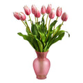 22" Dutch Tulip Artificial Arrangement in Rose Colored Vase