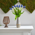 22" Dutch Tulip Artificial Arrangement in Stoneware Vase with Gold Trimming