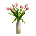 22" Dutch Tulip Artificial Arrangement in Stoneware Vase with Gold Trimming