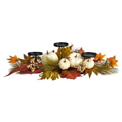 22" Fall Pumpkin and Maple Leaf Autumn Candelabrum