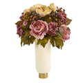 22" Peony Artificial Arrangement in Cream Vase with Gold Base