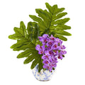 22" Phalaenopsis Orchid and Philo Leaf Artificial Arrangement in Floral Vase