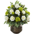 22" Rose and Snowball Hydrangea Artificial Arrangement in Designer Vase