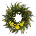 23" Assorted Fern and Daisy Artificial Wreath