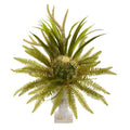 23" Cactus and Fern Artificial Plant in White Urn