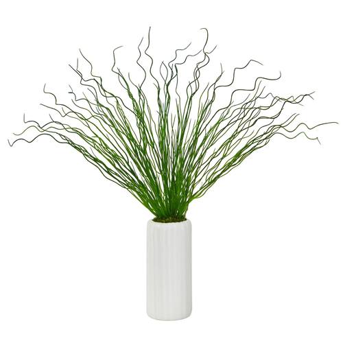 23" Curly Grass Artificial Plant in White Planter