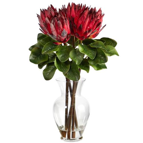 23" King Protea Artificial Arrangement in Glass Vase