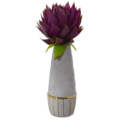 23" Musella Artificial Arrangement in Stoneware Oval Vase with Gold Trimming
