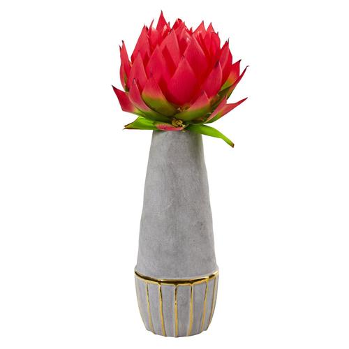23" Musella Artificial Arrangement in Stoneware Oval Vase with Gold Trimming