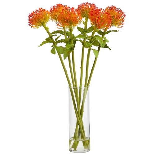 23" Pincushion Artificial Arrangement in Glass Vase