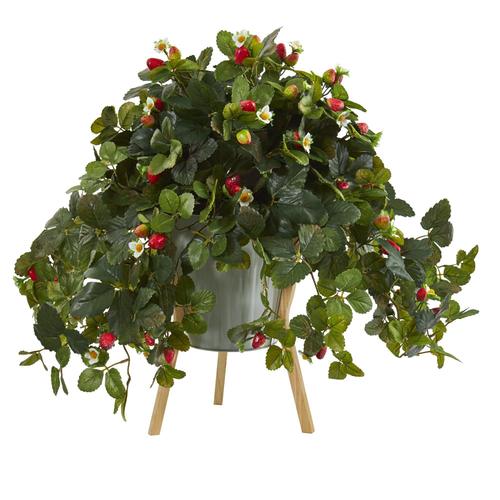 23" Strawberry Artificial Plant with Berries in Green Planter with Stand