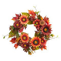 24" Autumn Sunflower, Pumpkin, Pinecone and Berries Fall Artificial Wreath