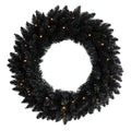 24" Black Artificial Wreath with 35 Warm White LED Lights