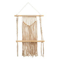 24" Boho Chic Wood Macrame Single Shelf Woven Beads Wall Art Décor