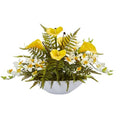24" Calla Lilly, Dendrobium Orchid and Fern Artificial Arrangement in White Vase