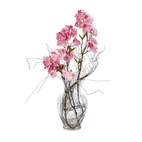 24" Cherry Blossom Artificial Arrangement in Glass Vase