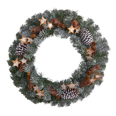24" Christmas Winter Frosted Stars and Pinecones Holiday Wreath