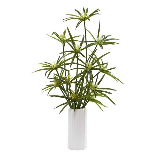 24" Cyperus Artificial Plant in White Planter